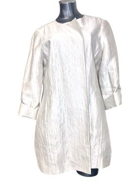 Eileen Fisher Ivory Textured Silk Blend Tunic Jacket XL Minimalist Oversized